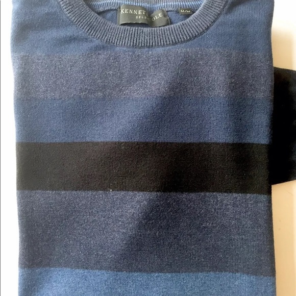 Kenneth Cole Men Crew Neck Sweater Blue Stripe Medium Cotton - Picture 10 of 11